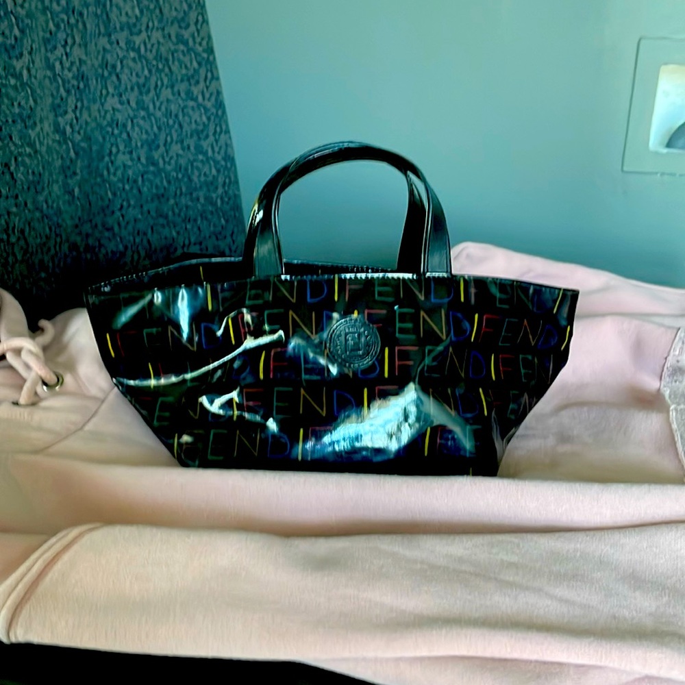 Small Fendi, logo black patent leather bag.